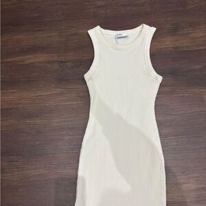 Bershka Off-White Ribbed Midi Dress